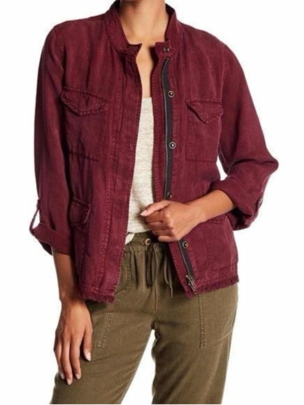 Sanctuary Wine Utility Jacket With Button-Front
